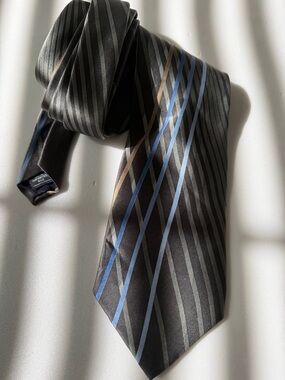 Men's Black Striped Tie with Blue and Gray Accent - Unbranded